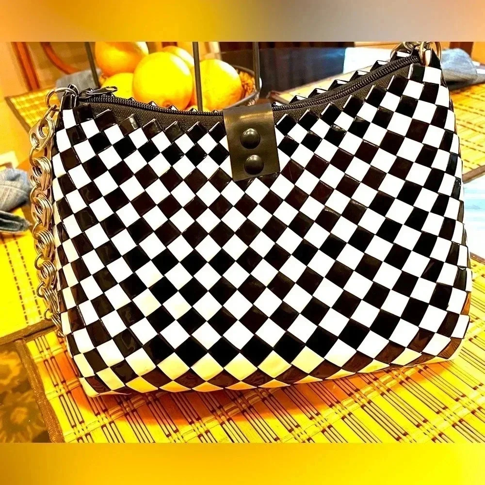 Nahui Ollin Black and White Checkered Shoulder Bag - Picture 2 of 7